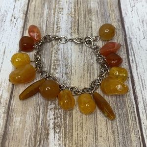 Natural Stone Charm Bangle Bracelet Tan Yellow Lin